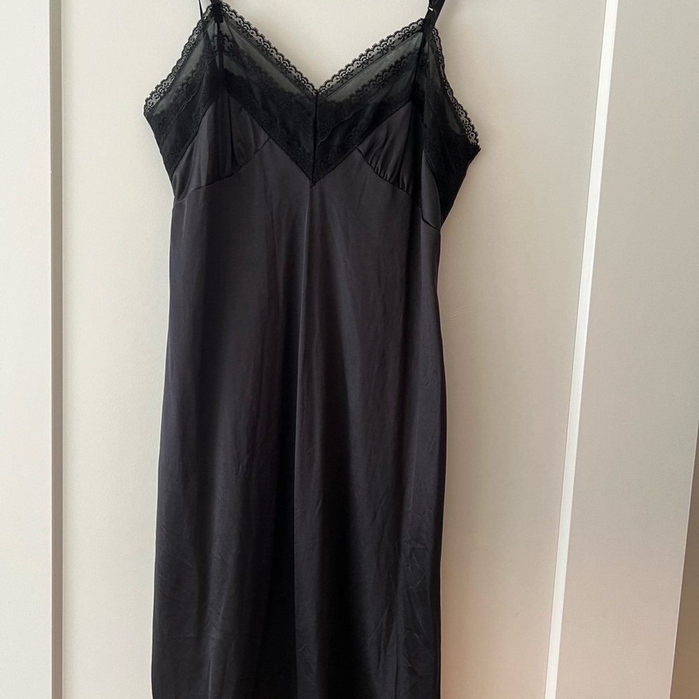 Elegant Black Lace Trim Slip Vintage Dress